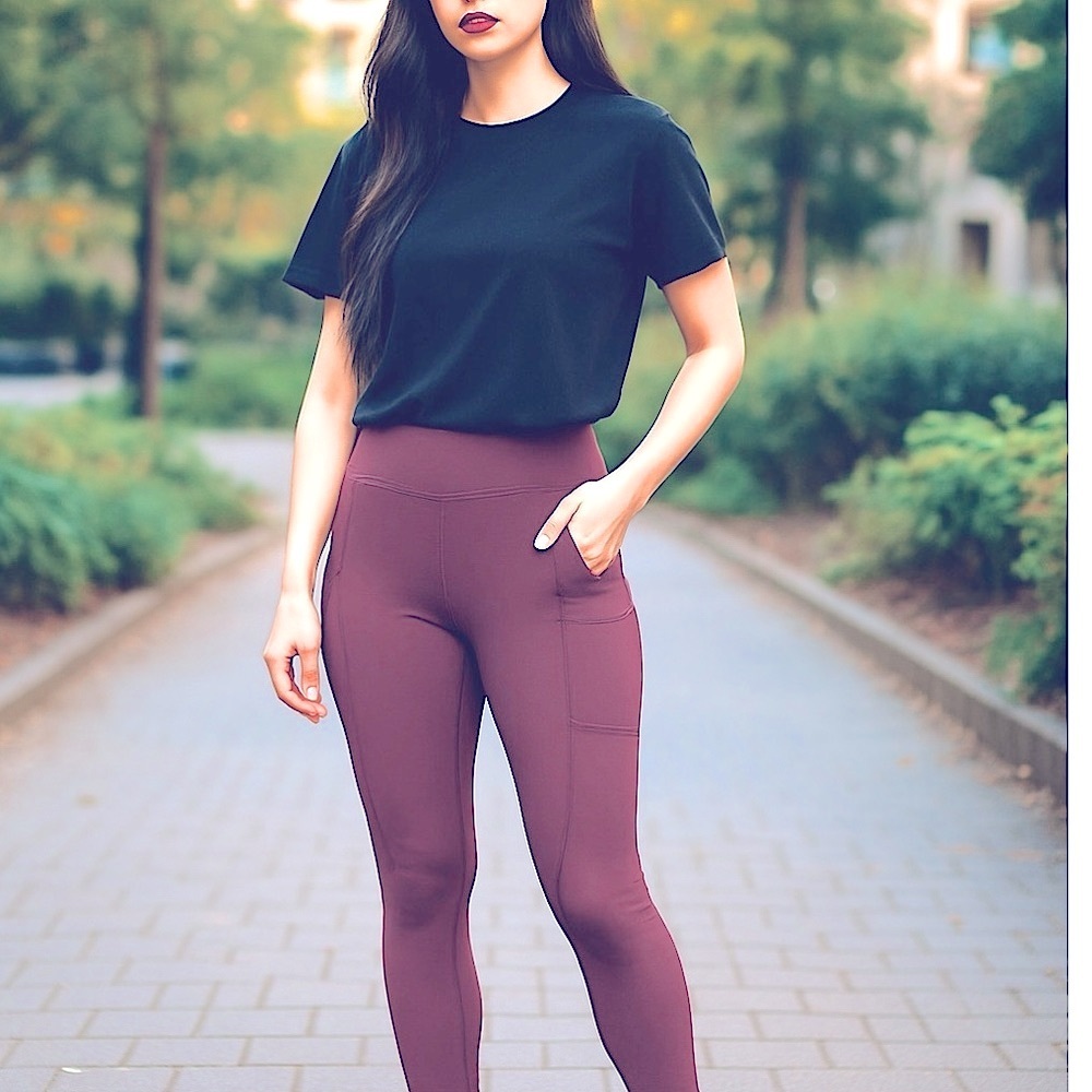 ZYIA High-Waisted, Capri length, Plum Purple Maroon Leggings, Size XS